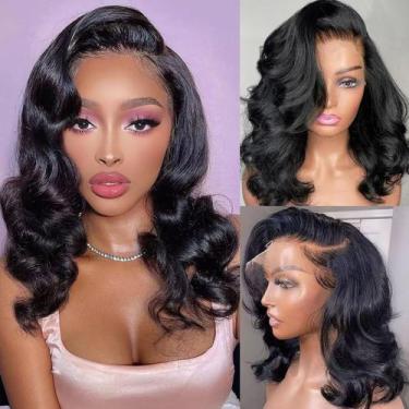 Imagem de Peruca Bob de renda frontal Afribye Body Wave 16" 200% de densidade