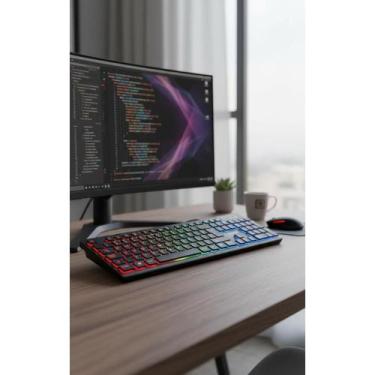 Imagem de Teclado Gamer Slim LED RGB ABNT2 USB Preto Silencioso - Congratulation