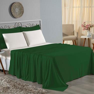 Imagem de Jogo De Cama Casal Viúva Nobre 4 Peças Malha 100% Algodão - Verde-bandeira / Palha