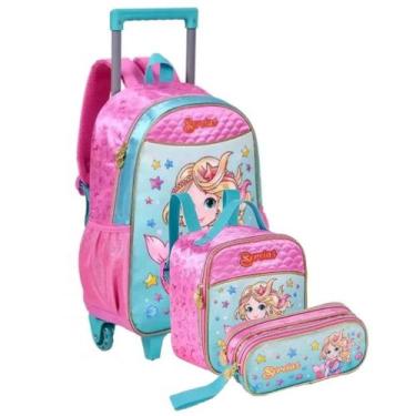 Imagem de Kit Mochila Sereia Escolar Rodinha Lancheira Estojo Meninas - ABR