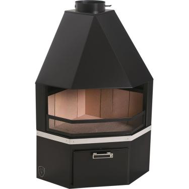 Imagem de Lareira de Canto Grande com Caixa e Kit de Instalação Preto com Tijolos Refratários For...