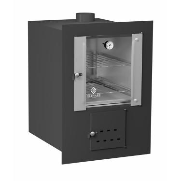 Imagem de Forno a Lenha de Embutir para Fogão Elevare Industrial Master Preto com Porta de Vidro e Inox