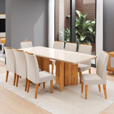 Imagem de Conjunto Sala de Jantar 8 Lugares Retangular Tampo de Vidro Mdf Holden