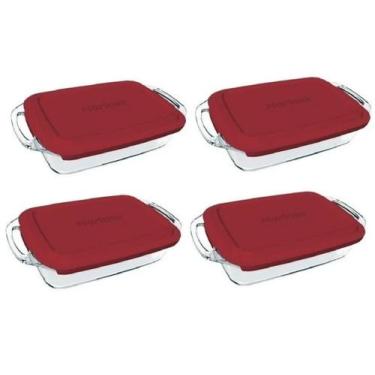 Imagem de Kit 04 Assadeira Marinex Retangular Com Tampa 3,5l - tramontina