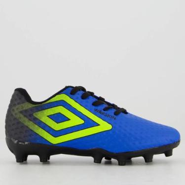 Imagem de Chuteira Umbro Warskin Campo Juvenil Azul e Preta, 28