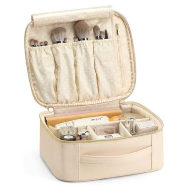 Imagem de Bolsa de maquiagem de viagem Vlando de couro PU de grande capacidade b