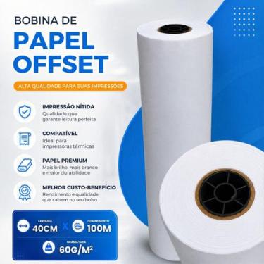 Imagem de Bobina Papel Offset 60g Branco Rolo Sulfite 40cm x 100m Premium Impres