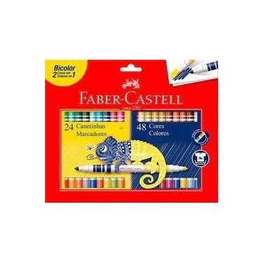 Imagem de Caneta Hidrográfica Faber Bicolor 24 Canetinhas - 48 Cores - Faber Cas