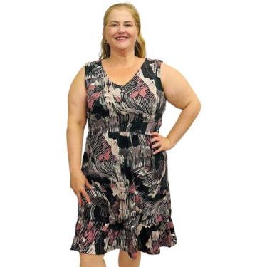 Imagem de Vestido Feminino Plus Size Estampado Gola V Regata Frente Forrada - Co