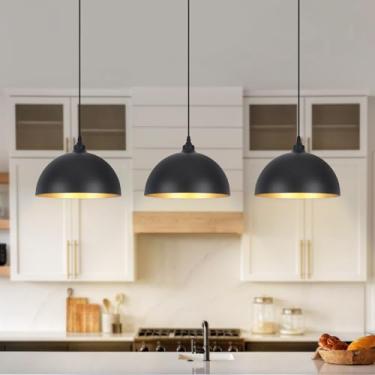 Imagem de PUMING 3 Conjuntos De Luminárias Pendentes Pretas De 11,8" Para Ilha De Cozinha, Lustre Industrial Moderno Para Teto, Luminária Suspensa Para Cozinha, Sala De Jantar, Sala De Estar, Hall De Entrada