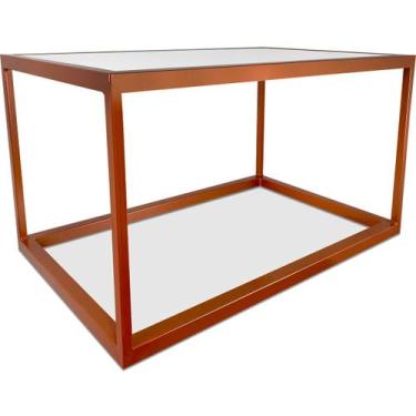 Imagem de Mesa De Centro Goldin Retangular Para Sala Decoração  Cobre/Branco - G