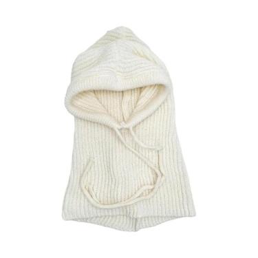 Imagem de Gorro Feminino De Tricô Grosso E Quente Com Capuz Balaclava, Gola Fals
