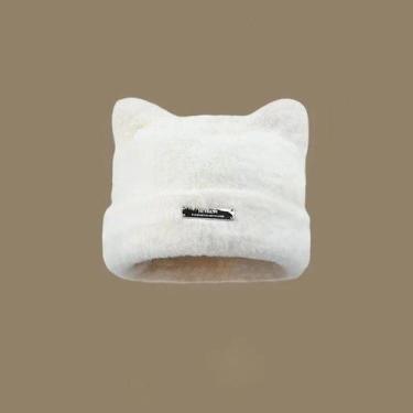 Imagem de Gorro Feminino De Inverno Quente De Pelúcia Com Orelhas De Gato, Elást