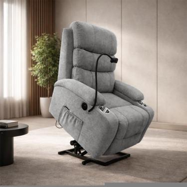 Imagem de Poltrona Reclinável Austin G11 com Massagem Elevação Usb Linho Cinza Gran Belo