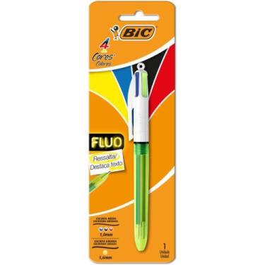 Imagem de Caneta Esferográfica BIC 4 Cores Fluo - AZUL, Preto, Vermelho e Neon