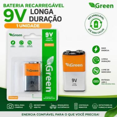 Imagem de Bateria 9 Volts 500mAh Recarregável USB TipoC Carrega Direto na Bateri