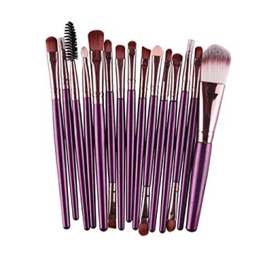 Imagem de Kit com 15 Pincéis Para Maquiagem TYJR Makeup Profissional Roxo Cerdas Macias