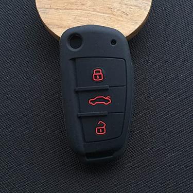 Imagem de WSWJDW Silicone masculino feminino car chave capa capa chaveiro anel chave bolsa, apto para Audi Sline A3 A5 Q3 Q5 A6 C5 C6 A4 B6 B7 B8 TT 80 S6, preto vermelho