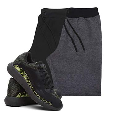 Imagem de KIT 2 BERMUDAS MASCULINA ALGODÃO ACADEMIA + TÊNIS MASCULINO CORRIDA CONFORTO - Preto/Grafite - Verde P/42