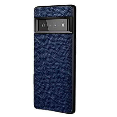 Imagem de Capa para Google Pixel 6/6 Pro, capa de couro legítimo luxuosa, capa traseira de proteção antiarranhões com capa protetora ultrafina, azul, 6 Pro de 6,7 polegadas