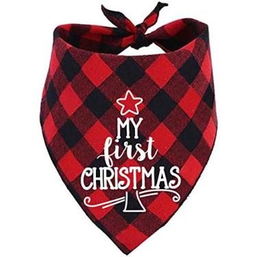 Imagem de JPB Cachorro First Christmas Bandana, Cachecol vermelho xadrez de Natal