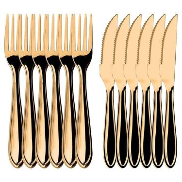 Imagem de Jogo Talher 6 Garfos E 6 Facas Luxo Inox Rose Gold 123Útil