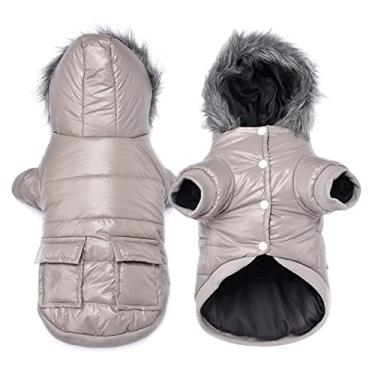 Imagem de Foern Casaco de inverno para cães, casaco de cachorro à prova d'água roupas quentes com orifício para coleira para clima frio para cães pequenos e médios gatos Chihuahua buldogue Schnauzer, cinza, P: 37 cm/17,6 pol