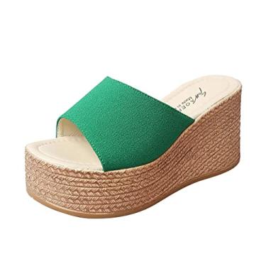 Imagem de Sandálias de ajuste chinelos Peep Classic Ladies para mulheres sapatos de dedo do pé cunhas causal quente felpuda meias femininas, Verde, 7