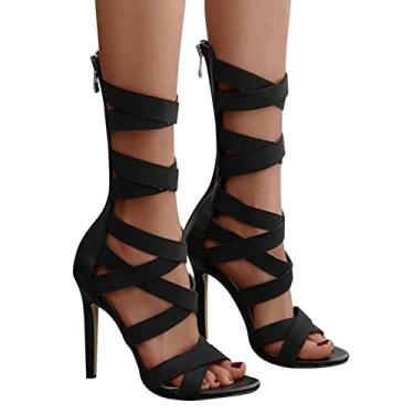 Imagem de Sandálias femininas casuais de verão confortáveis sandálias boêmias casuais com tiras sandálias planas de praia retrô com clipe nos dedos dos pés, Z04 - Preto, 6.5-7