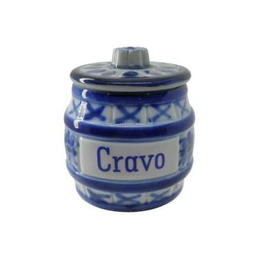 Imagem de Pote Porta Tempero Cravo 100 Ml Em Porcelana Azul E Branca - Porcelana