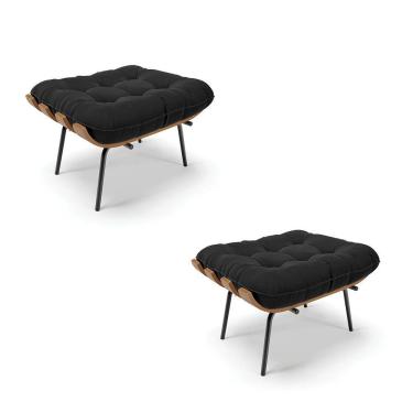 Imagem de Kit 02 Puffs Costela Suede Base Metálica Preto - D`Rossi