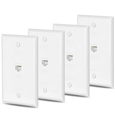 Imagem de HuaHengHT Cat6 Placa de tomada Ethernet 1 porta RJ45 rede fêmea para fêmea Keystone tomada acoplador de parede (1 Cat6 4 pacotes, branca)