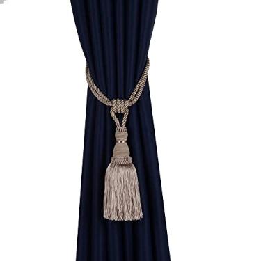 Imagem de 1 peça borlas cortina tieback tecido à mão gravata acessórios quarto poliéster bola pendurada borla cortinas titular fivela corda, bege claro, 2 peças