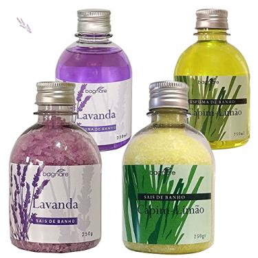 Imagem de Kit De 2 Sais E 2 Espuma De Banho Banheira De Hidromassagem Lavanda e Capim Limão