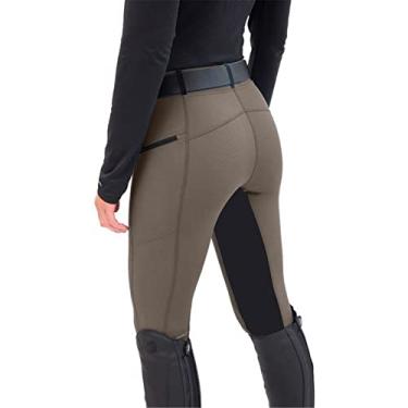 Imagem de Calças de equitação para mulheres homens calças de cintura alta elásticas calças de equitação skinny jodhpurs leggings de ioga para camping, cáqui, P (cintura: 63 cm)