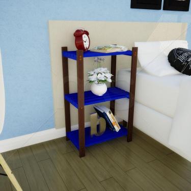 Imagem de Estante Multiuso 3 Prateleiras Colors MaderSilva Imbuia/Azul