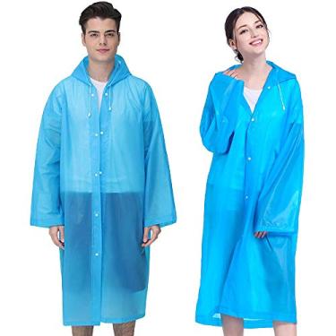 Imagem de Capas de chuva GKPLY para adultos reutilizáveis, 2 peças capas de chuva para mulheres homens com capuz(C-adultos Poncho-azul)