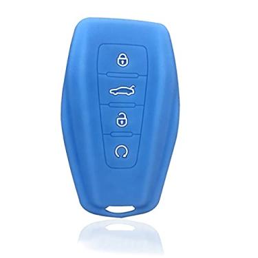 Imagem de YJADHU Capa de silicone para chave de carro masculina e feminina conjunto de porta-chaves remoto, apto para Geely Coolray X6 Emgrand Global Hawk GX7, tipo A azul claro