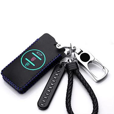 Imagem de YJADHU Porta-chaves de couro masculino feminino chaveiro capa de chave de carro, apto para Chery Tiggo 8 Arrizo 5 Pro GX 5X EQ7 Chery Tiggo 7 Pro 2020, E, azul