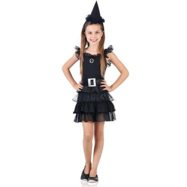 Imagem de Fantasia De Bruxa Infantil Black De Halloween Com Chapéu - Sulamerican