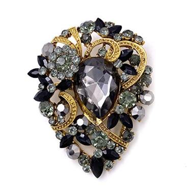 Imagem de Laxpicol broche feminino vintage austríaco cristal elegante flor lágrima tom dourado Preto