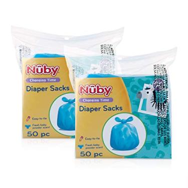 Imagem de Nuby Sacos descartáveis para fraldas, perfume em pó de bebê fresco, 2 pacotes (50 unidades cada pacote), 100 unidades
