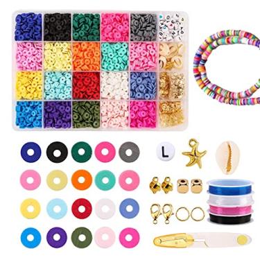 Imagem de fabricação joias para meninas | fabricação pulseira charme grânulos argila plana | 4000 peças contas argila para fazer joias, contas planas argila 6 mm Aferzov