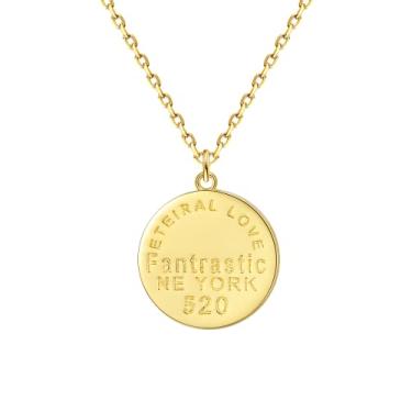 Imagem de EFASHION Colar feminino e masculino banhado a ouro 14K prata esterlina 925 simples com pingente de medalha de cruz, Medium, Ouro, Sem Pedra Preciosa