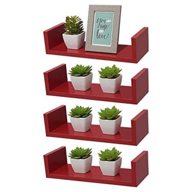 Imagem de Kit 4 Prateleiras U 40 x 20cm Vermelha Suporte Invisível