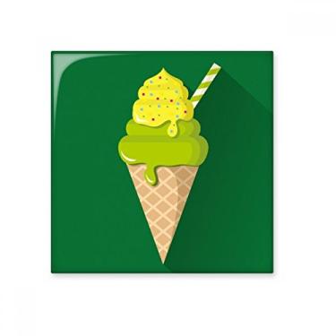 Imagem de Casquinha de sorvete verde Matcha picolés azulejo de cerâmica brilhante decalque de pedra adornada de tijolo esmaltado