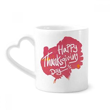 Imagem de Caneca de cerâmica de café com estampa de aquarela rosa de dia de Ação de Graças copo de coração de vidro
