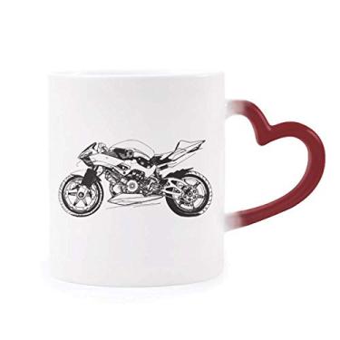 Imagem de Caneca preta de motocicleta com estampa de ilustração sensível ao calor, copo de grés que muda de cor vermelha