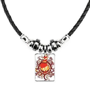 Imagem de DIYthinker Colar com ilustração de espada Samurai vermelho japonês, joia torque, pingente de corda de couro