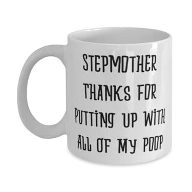 Imagem de Presentes chiques de madrasta, madrasta Thanks For Putting Up With All Of My Poop, piada 325 g Caneca para mãe de filho